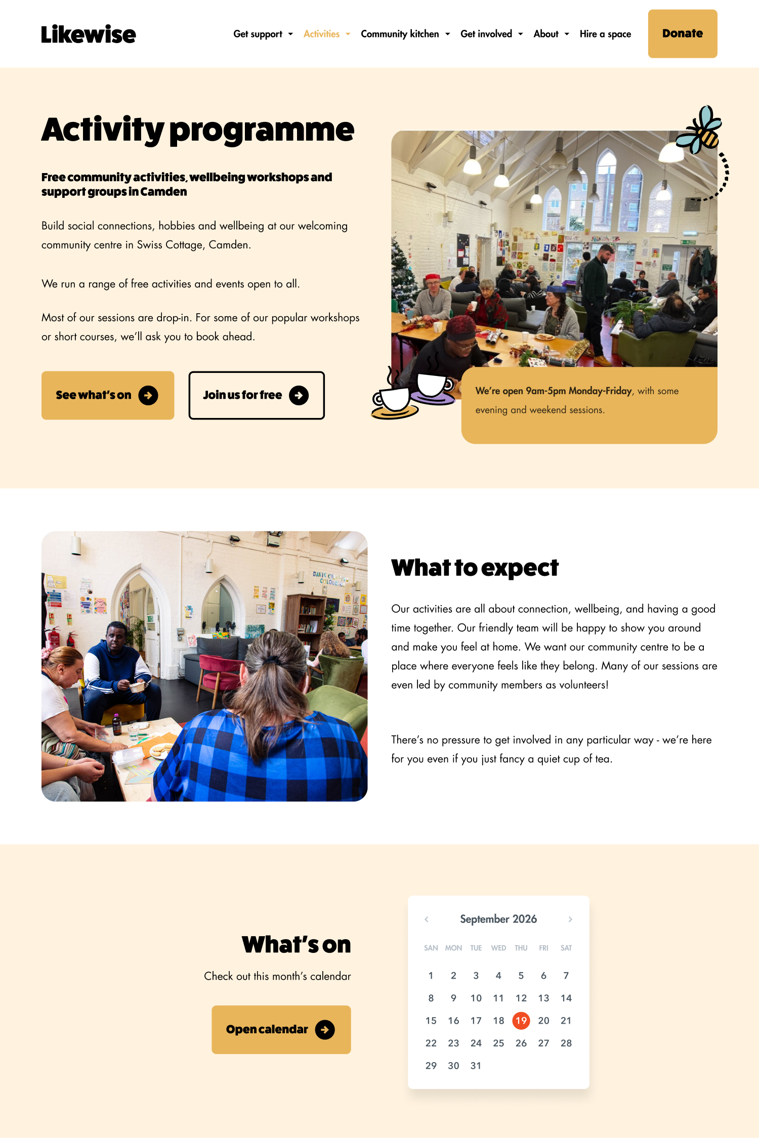 Redesigned activity programme shown as a filterable calendar